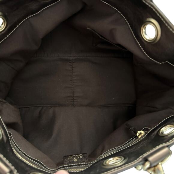 GUCCI Positano Tote Handbag Beige GG Logo Canvas Brown Leather Trim Authentic - Picture 7 of 14